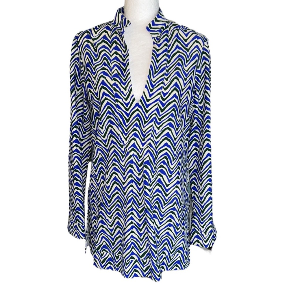 Jude Connally Chris Blue Green & Cream Chevron Zigzag Tunic Top - M